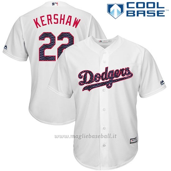 Maglia Baseball Uomo Los Angeles Dodgers 2017 Estrellas y Rayas Clayton Kershaw Bianco Cool Base